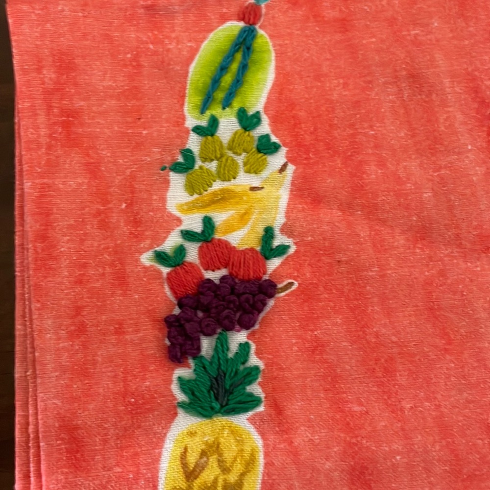 NEW Anthropologie Bailey Dog Fruit Kitchen Towel Embroidered - Coral - Picture 4 of 5